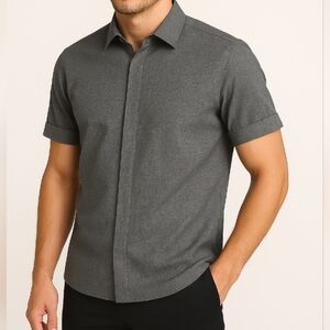 Tribal Studios Heathered Short Sleeve Dressy Shirt Gray Medium